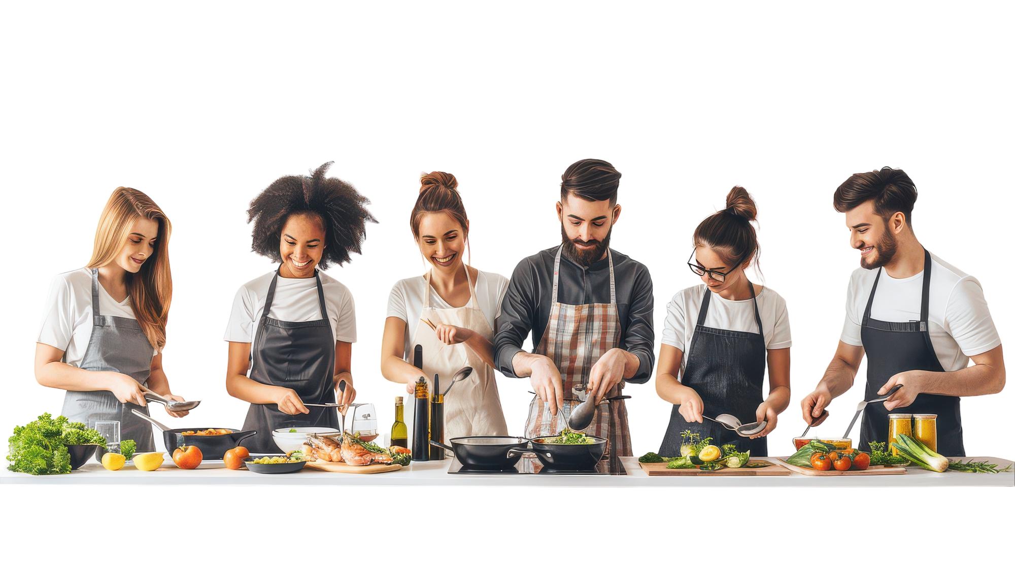 Private cooking session in a small kitchen